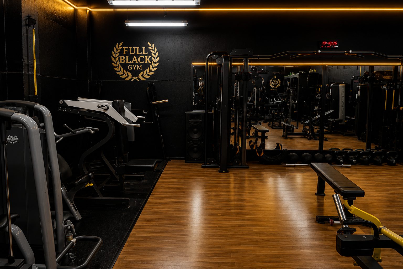 Equipamiento sala de pesas Full Black Gym Rancagua
